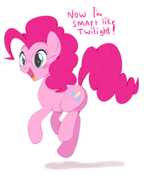 Size: 824x1000 | Tagged: safe, artist:va1ly, pinkie pie, earth pony, pony, g4, balloonbutt, blushing, butt, cute, diapinkes, female, glasses, heart, jumping, looking at you, looking back, mare, open mouth, plot, ponk, simple background, smiling, solo, text, white background