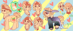 Size: 7000x3000 | Tagged: safe, artist:nubblebubble123, oc, oc only, oc:peachy smoothwhisper, bandage, bandana, clothes, dress, earring, eyeshadow, feather, female, filly, foal, gala dress, makeup, older, piercing, shoes, younger