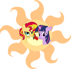 Size: 1600x1541 | Tagged: safe, artist:ayanokorohama, artist:fluidty, sunset shimmer, twilight sparkle, alicorn, pony, unicorn, g4, cutie mark, female, lesbian, mare, ship:sunsetsparkle, shipping, twilight sparkle (alicorn)