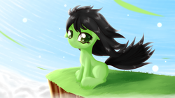 Size: 3840x2160 | Tagged: safe, artist:an-m, oc, oc only, oc:anon, oc:filly anon, earth pony, pony, female, filly, grass, high res, solo, wind