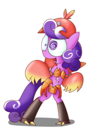 Size: 1809x2461 | Tagged: safe, artist:mr-degration, screwball, pony, g4, bipedal, chocolina, clothes, cosplay, costume, female, open mouth, reference, simple background, solo, swirly eyes, transparent background