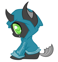 Size: 2225x2358 | Tagged: safe, artist:starlightlore, oc, oc only, oc:omni, changeling, changeling oc, clothes, cute, cuteling, high res, holeless, hoodie, simple background, transparent background