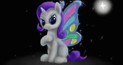 Size: 1543x821 | Tagged: safe, artist:odooee, rarity, pony, unicorn, g4, butterfly wings, female, glimmer wings, sitting, solo, sparkly wings, wings
