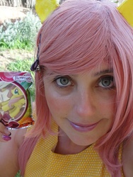 Size: 720x960 | Tagged: safe, artist:mikanchan, fluttershy, human, g4, clothes, cosplay, costume, figure, irl, irl human, photo, solo, toy