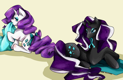 Size: 5949x3849 | Tagged: safe, artist:3mo-art, idw, nightmare rarity, rarity, g4, cloth, mouth hold