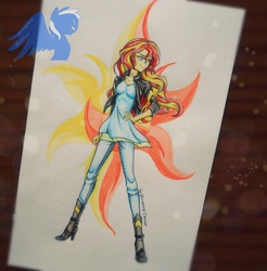 Size: 3216x3264 | Tagged: safe, artist:shiveringcanvas, sunset shimmer, equestria girls, g4, female, high res, solo, traditional art