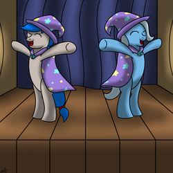 Size: 1000x1000 | Tagged: safe, artist:spritepony, trixie, oc, pony, g4, bipedal, happy, stage