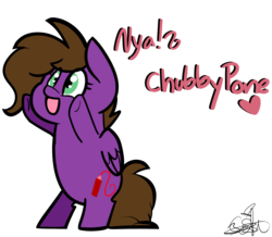 Size: 2104x1836 | Tagged: safe, artist:befishproductions, oc, oc only, oc:befish, pegasus, pony, :d, bipedal, chubby, cute, fat, female, heart, looking up, mare, open mouth, pone, signature, simple background, smiling, text, transparent background, underhoof