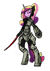 Size: 596x846 | Tagged: safe, artist:magello, princess cadance, pony, g4, bipedal, clothes, colored, cosplay, costume, female, jetstream sam, metal gear, metal gear rising, solo