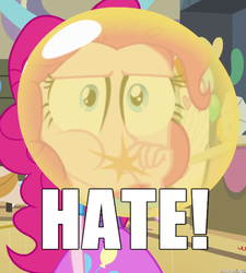 Size: 610x678 | Tagged: safe, edit, pinkie pie, equestria girls, g4, balloon, blowing up balloons, hate, image macro, meme