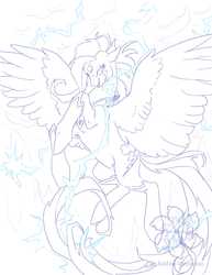 Size: 773x1000 | Tagged: safe, artist:bellmod, rainbow dash, g4, female, flying, grin, lightning, nightmare, nightmare rainbow dash, nightmarified, rearing, sketch, solo, watermark, wip