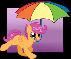 Size: 589x493 | Tagged: safe, artist:krazykari, artist:mcsadat, scootaloo, g4, collaboration, colored, cute, female, mouth hold, smiling, solo, umbrella