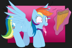 Size: 1222x812 | Tagged: safe, artist:krazykari, artist:mcsadat, rainbow dash, g4, blushing, collaboration, colored, drool, female, food, levitation, magic, offscreen character, pizza, solo, telekinesis, that pony sure does love pizza, tongue out