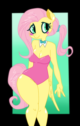 Size: 650x1024 | Tagged: safe, artist:glacierclear, artist:krazykari, fluttershy, anthro, g4, blushing, clothes, collaboration, colored, female, one-piece swimsuit, solo, swimsuit