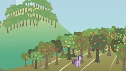 Size: 1280x720 | Tagged: safe, screencap, twilight sparkle, applebuck season, g4, apple, apple orchard, female, food, looking up, orchard, solo, sweet apple acres