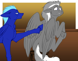 Size: 1279x1005 | Tagged: safe, artist:foxenawolf, silver lining, silver zoom, oc, oc:blizzard strike, fanfic:piercing the heavens, g4, commission, fanfic art, unshorn fetlocks, wonderbolts, younger