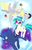 Size: 3300x5100 | Tagged: safe, artist:kryptchild, derpy hooves, dj pon-3, princess luna, vinyl scratch, pegasus, pony, g4, balloon, female, flying, food, mare, muffin