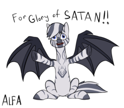 Size: 2687x2356 | Tagged: safe, artist:gradoge, oc, oc only, bat pony, zebra, derp, for the glory of satan, high res, illuminati, meme, satanic, solo, zebra hybrid, zebra oc