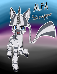 Size: 778x1006 | Tagged: safe, artist:gradoge, oc, oc only, oc:alfa stropper, classical unicorn, zebra, zebracorn, horn, leonine tail, looking at you, monicorn, solo, zebra hybrid, zebra oc