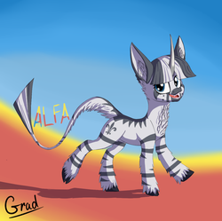 Size: 1068x1065 | Tagged: safe, artist:gradoge, oc, oc only, oc:alfa stropper, classical unicorn, zebra, zebracorn, horn, leonine tail, monicorn, solo, zebra hybrid, zebra oc