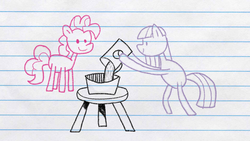 Size: 1920x1080 | Tagged: artist needed, safe, maud pie, pinkie pie, g4, maud pie (episode), drawing, lineart, lined paper, paper, redraw