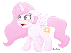 Size: 900x668 | Tagged: safe, artist:missitofu, princess celestia, alicorn, pony, g4, cewestia, chipped tooth, female, filly, my little alicorn, pink-mane celestia, simple background, solo, transparent background