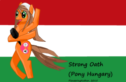 Size: 1468x956 | Tagged: safe, artist:pioneeringauthor, oc, oc only, pony, hungary, nation ponies, ponified, solo