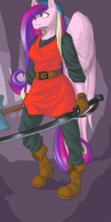 Size: 500x1000 | Tagged: safe, artist:wookylee, princess cadance, alicorn, anthro, plantigrade anthro, g4, cadence (crypt of the necrodancer), crypt of the necrodancer, female, pun, solo, sword, visual pun, weapon