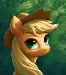 Size: 791x900 | Tagged: dead source, safe, artist:maggwai, applejack, earth pony, pony, g4, applejack's hat, cowboy hat, female, hat, portrait, solo