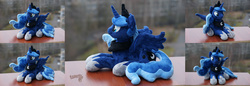 Size: 2904x1000 | Tagged: safe, artist:essorille, princess luna, g4, cute, irl, lunabetes, photo, plushie, prone, solo