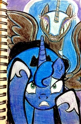 Size: 1994x3062 | Tagged: safe, artist:darkest-lunar-flower, nightmare moon, princess luna, g4, dark, scared