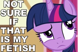 Size: 720x480 | Tagged: safe, edit, edited screencap, screencap, twilight sparkle, alicorn, pony, g4, the one where pinkie pie knows, caption, confused, female, image macro, meme, not sure if want, reaction image, solo, that is my fetish, thinking, twilight sparkle (alicorn)