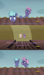 Size: 640x1074 | Tagged: safe, screencap, fluttershy, rosy riveter, steel bolts, twilight sparkle, alicorn, pony, g4, the hooffields and mccolts, caption, discovery family logo, female, mare, mccolt family, mormons, religion, religion in the comments, screencap comic, twilight sparkle (alicorn)