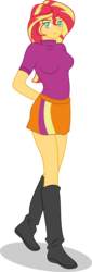 Size: 3425x10113 | Tagged: dead source, safe, artist:owlisun, sunset shimmer, equestria girls, g4, absurd resolution, boots, clothes, female, looking at you, simple background, smiling, solo, transparent background, vector