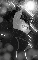 Size: 3300x5100 | Tagged: safe, artist:ceehoff, rarity, g4, rarity investigates, detective, detective rarity, female, grayscale, lamp, monochrome, solo