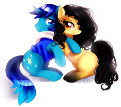 Size: 1024x909 | Tagged: safe, artist:si1vr, oc, oc only, oc:light shine, oc:terra, earth pony, pony, unicorn, commission, female, male, mare, nuzzling, shipping, stallion, terright