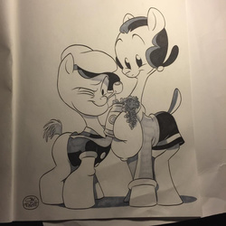 Size: 540x540 | Tagged: safe, artist:jay fosgitt, earth pony, pony, female, male, mare, olive oyl, ponified, popeye, spinach, stallion, traditional art