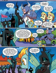 Size: 1377x1808 | Tagged: safe, artist:andy price, idw, official comic, flam, flim, iron will, lightning dust, queen chrysalis, changeling, changeling queen, minotaur, pegasus, pony, unicorn, g4, siege of the crystal empire, spoiler:comic, spoiler:comic36, comic, female, male, mare, nose piercing, nose ring, piercing, septum piercing, stallion