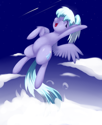 Size: 2600x3200 | Tagged: safe, artist:zapplebow, cloudchaser, pegasus, pony, g4, belly button, cloud, eyes closed, female, flying, high res, open mouth, solo, stars