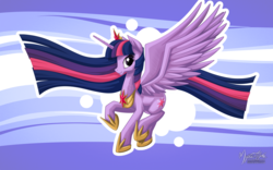 Size: 2560x1600 | Tagged: safe, artist:mysticalpha, twilight sparkle, alicorn, pony, g4, female, long mane, mare, older, older twilight, raised hoof, solo, spread wings, twilight sparkle (alicorn), ultimate twilight