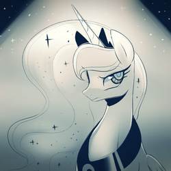 Size: 1000x1000 | Tagged: safe, artist:maren, princess luna, g4, bedroom eyes, female, frown, looking at you, monochrome, portrait, solo