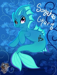 Size: 729x960 | Tagged: safe, artist:creativechibigraphic, oc, oc only, oc:sonata charm, merpony, bubble, fish tail, ocean, signature, solo, tail, underwater, water