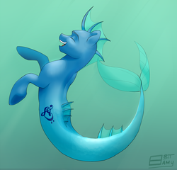 Size: 2349x2257 | Tagged: safe, artist:8bitamy, oc, oc only, oc:sonata charm, merpony, eyes closed, female, fish tail, high res, mare, ocean, open mouth, open smile, smiling, solo, tail, underwater, water