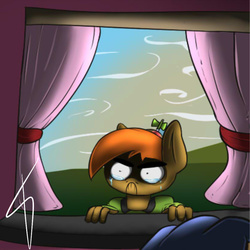 Size: 1000x1000 | Tagged: safe, artist:jamesjackobgermany, button mash, anthro, g4, cropped, crying, curtains, male, solo, window