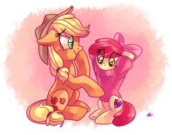 Size: 2000x1578 | Tagged: dead source, safe, artist:lightof-dawn, apple bloom, applejack, earth pony, pony, crusaders of the lost mark, g4, season 5, adorabloom, apple sisters, bow, clothes, cute, cutie mark, female, filly, foal, freckles, hair bow, hat, jackabetes, mare, shirt, siblings, sisters, smiling, style emulation, sweater, the cmc's cutie marks, whitediamonds-ish