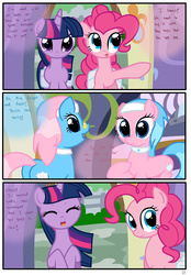 Size: 1741x2500 | Tagged: safe, artist:pyruvate, aloe, lotus blossom, pinkie pie, twilight sparkle, comic:the usual, g4, comic, dialogue, spa