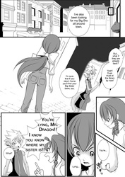 Size: 1024x1448 | Tagged: safe, artist:0ryomamikado0, apple bloom, spike, human, comic:doki doki harmony, g4, clenched fist, comic, humanized, manga, monochrome, scales, tailed humanization