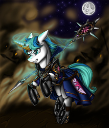 Size: 1003x1180 | Tagged: safe, artist:longinius, oc, oc only, oc:brightest star, armor, spear, staff, weapon