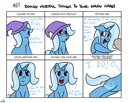 Size: 992x806 | Tagged: safe, artist:spritepony, trixie, pony, unicorn, g4, blushing, clothes, cute, diatrixes, doing loving things, female, happy, hat, heart, heartwarming, mare, meme, solo, third person, trixie's hat, tsunderixie