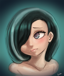 Size: 750x891 | Tagged: safe, artist:lumineko, marble pie, human, g4, blushing, bust, female, hair over one eye, humanized, signature, solo